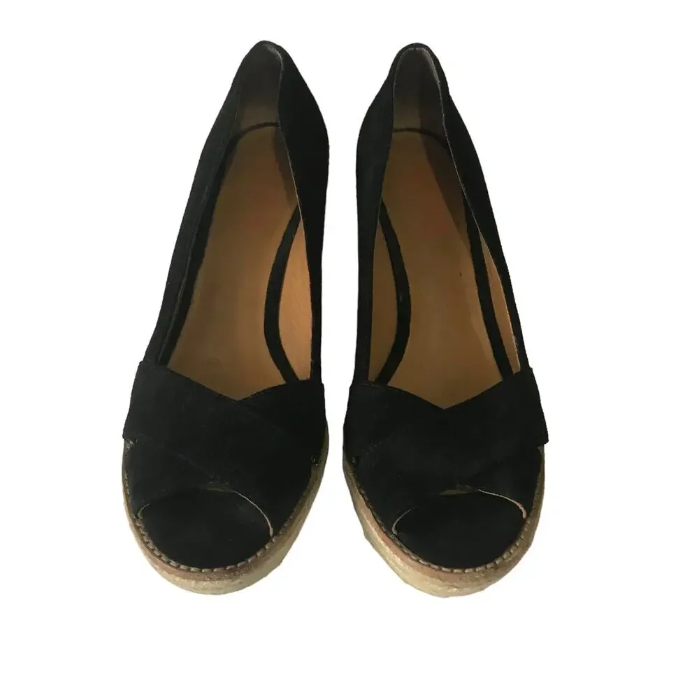 KORS Michael Kors Black Suede Wedge Open Toe Bleeker Sandal Espadrilles 11